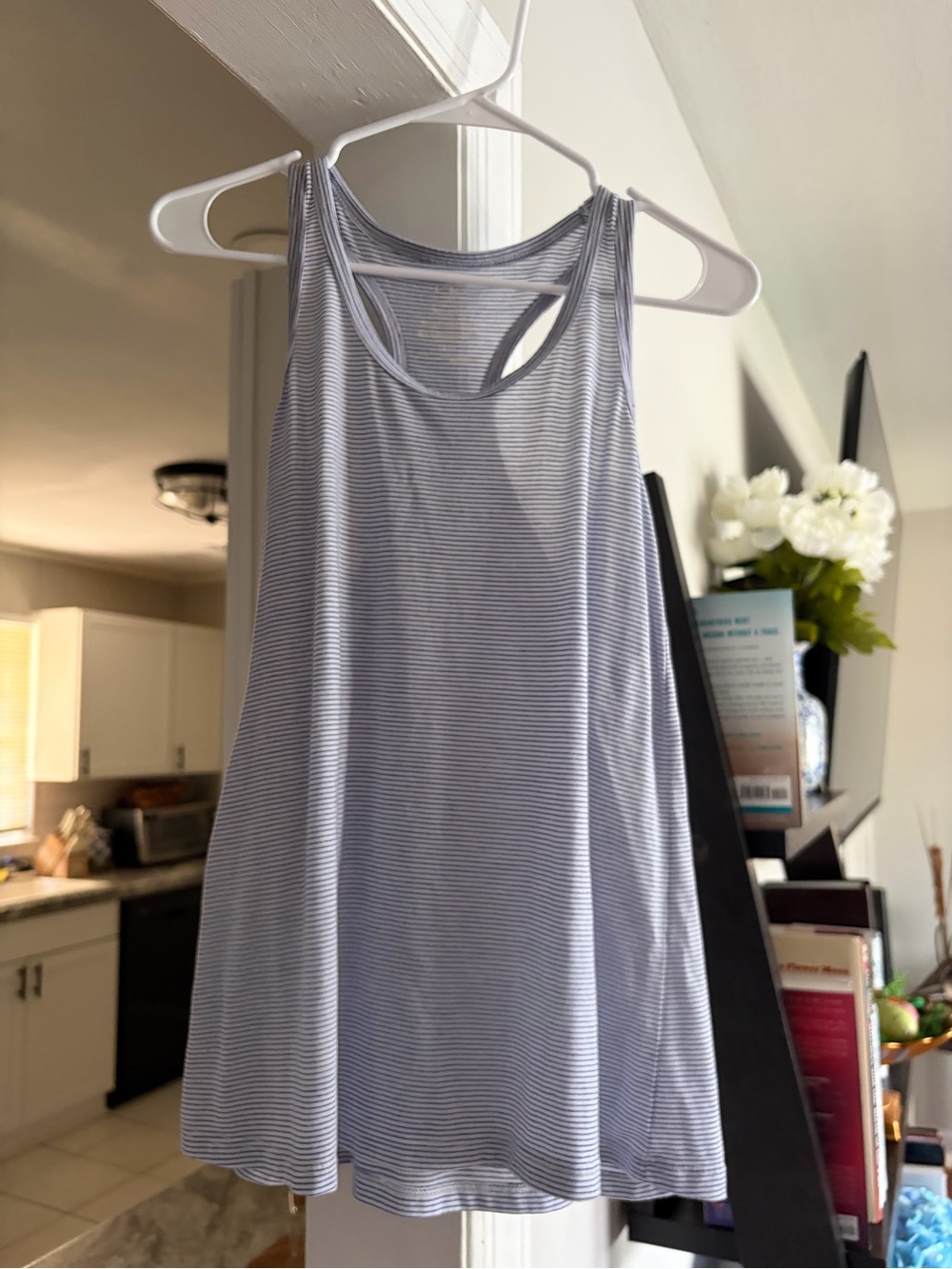 Athletic Works Light Blue and White Striped Racerback Tank